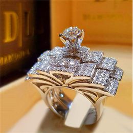 Female Crystal White Round Ring Set Brand Luxury Promise 925 Silver Engagement Ring Vintage Bridal Wedding Rings For Women278l