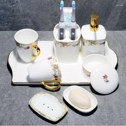 Bath Accessory Set European Style Ceramic Mouthwash Cup Toothbrush Holder Soap Dish Lotion Bottle Toilet Toiletries Bathroom Accessories