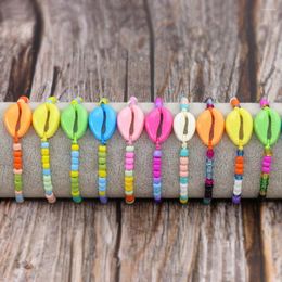 Strand 5pcs/lot INS Style Acrylic Colourful Rice Beads Bracelet Summer Beach Shell Woven Bracelets For Women Boho Jewellery