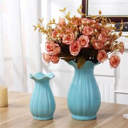Vases Lotus Leaf Mouth Vase White/blue Ins Style Dried Flowers Flower Arrangement Modern Home Decoration Ceramic Simple