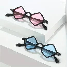 Sunglasses Small Irregular Geometric Frame With Tinted Lenses And Rivet Detailing - Perfect For Women Men!