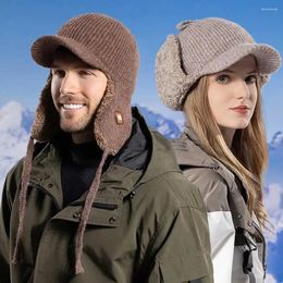 Berets Unisex Winter Bomber Hat Short Brim Skullies Beanies With Earmuffs Colour Blocking Sherpa Ski Snow Men Outdoor Cycling