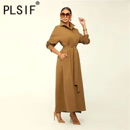 Casual Dresses Fashion Lapel Long Sleeve High Waist Lace-up Dress Spring Business Dinner British Style Women Vestidos