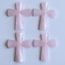Pendant Necklaces Wholesale 4pcs/lot Fashion Selling Good Quality Natural Stone Pink Cross Pendants Charm Fit Jewellery Making Free