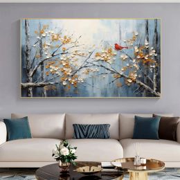 Abstract Blossom Trees Oil Painting on Canvas,Contemporary Large Wall Art,Handmade Floral Landscape Art Living Room Decoration