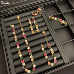 Donia jewelry luxury necklace European and American fashion color matching copper micro-inlaid zircon bracelet earrings five-piece271z