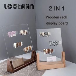 Nail Practise Display LOOTAAN 2 IN 1 Acrylic Nail Art False Tips Display Board Wooden Rack Set Nail Gel Polish Stand Shooting Props Showing Tools Kit 231202