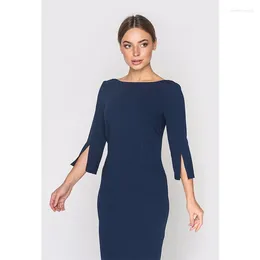 Women's Two Piece Pants Elegant Party Dresses For Wedding Navy Blue Three Quarter Sleeve -Length Sheath Dress Charming Evening Guest Gown