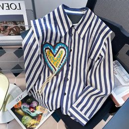 Basic Casual Dresses Spring Blue Stripe Shirt Women s Blouse Chic Embroidery Design Long Sleeves Tops Fashion Vintage Button Femmes Shirts 231201