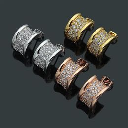 New Arrival Fashion Women Lady Titanium Steel Full Diamond Gear B Letter Engagement 18K Plated Gold Earrings 3 Color288Q