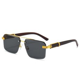 Half frame glasses square diamond cut edge sunglasses wood grain legs cross-border sun protection sunglasses