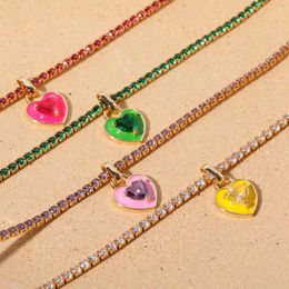 Pendant Necklaces Colourful Love Heart Choker Necklace For Women Girls Charm Shiny Zircon Chain Party Jewellery Christmas Gifts