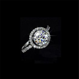 New Sparkling Luxury Jewelry 925 Sterling Silver Round Cut White Topaz CZ Diamond Gemstones Promise Women Wedding Bridal Ring Gift266k