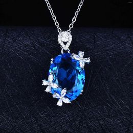 Pendant Necklaces LAILILI Light Luxury Aquamarine Butterfly Zircon Necklace For Women Banquet Jewellery