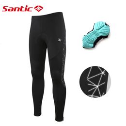 Cycling Pants Santic Cycling Pants Winter Fleece Thermal 4D Padded Bicycle Long Tights Reflective Leggings Bike Sports Trousers Asian Size 231201