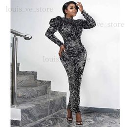 Urban Sexy Dresses 2020 Women Winter Long Maxi Dress Full Puff Sleeve Dress Sequined Stretch Sexy Night Club Party Bandage Bodycon Dresses GL91111 T231202