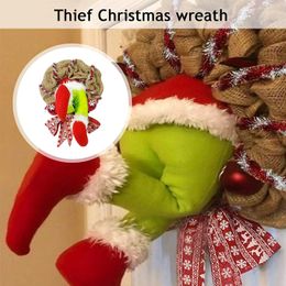 Decorative Flowers Wreaths Christmas Thief Burlap Stealer Design Home Front Door Elf Legs Wreath Hoop Xmas Decor 231201