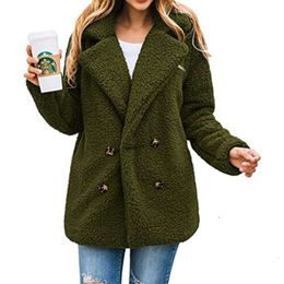 Winter Jacket Women 2023 Fashion Winter Flip Collar Zipper Artificial Long Wool Extra Large Jacket Coat 109