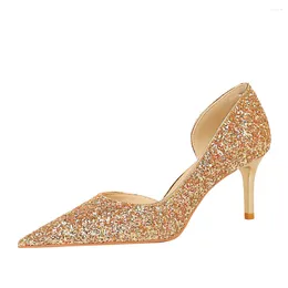 Dress Shoes Luxury Sexy High Heels 10.5 Cm Thin Super Pointed Toe Shiny Sequins Wedding Party Large Sizes 34-43