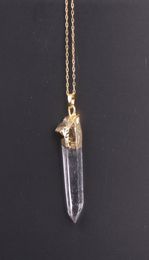 Goldcolor Druzy Gem Stone Clear White Crystal Point Pendant NecklaceDrusy Crystal Quartz pendant necklace9782920