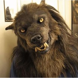 Animal latex simulation wolf head mask head cover Brown Hair Halloween Mask