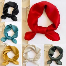 Fashion Solid Silk Square Scarf Women Head For Pink Green White Neck Scarfs Female Bandanas Lady Scarves234o