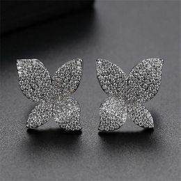 2022 Choucong Stud Earrings Luxury Jewelry 18K White Gold Fill Pave White Sapphire CZ Diamond Gemstones Party Promise Women Flower206w