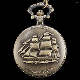 Pocket Watches Classic Sailing Boat 3D Embossed Exquisite Quartz Watch Vintage Necklace Pendant Chain Men's And Women's Holiday Gift