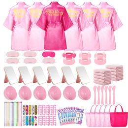 Other Event Party Supplies 6/8/10 Set Birthday Princess Robes Spa Party Robe for Girls Kids Birthday Favours Kimono Satin Robe Pink Slumber Party Sleepover 231202
