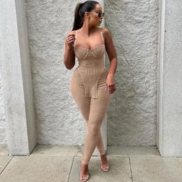 Women's Two Piece Pants Lounge Wear Knitted Rib Solid Tracksuit Women Sexy Strapless Irregular Top And Pencil Skinny Club Party Set Y2K