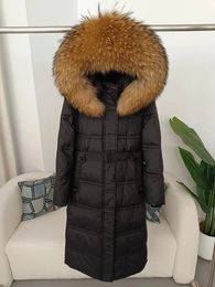 Women s Fur Faux OFTBUY 2023 Long Winter Jacket Women Real Raccoon Collar Natural Thick Warm Duck Down Coat Belt Outerwear Streetwear 231201