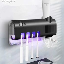 Toothbrush Holders Solar Energy UV Toothbrush Holder Wall-mounted Sanitizer Tooth Brush Holder Toothpaste Squeezer Bathroom Accessories Q231203
