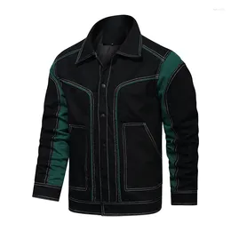 Men's Jackets Men Lapel Jacket Fashion Streetwear Black Green Patchwork Windbreaker Loose Single Breasted Casual Outwear Windproof Mens Coat