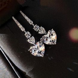 Choucong Brand Wedding Jewellery Set Luxury Stunning Heart Shape White Topaz CZ Diamond Gemstones Eternity Dangle Earring Women Clav279L