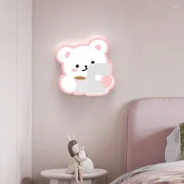 Wall Lamp Pink Bear Lamps Cute Children's Room LED Modern Minimalist Romantic Princess Girl Bedroom Bedside Lights