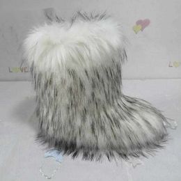 Winter Fuzzy Boots Women's Faux Fur Boots Ladies Warm Furry Shoes Fluffy Fur Snow Boots Plush lining Flats Outdoor Footwear