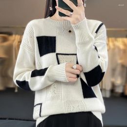 Women's Sweaters Merino Wool Sweater Fashion Embroidery Round Neck Tops Autumn Winter Knitting Thickened Pullover Cashmere