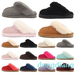 Designer Fur Men Women Sliders Slip-On Flip Flops Chestnut Black Pink Grey Keep Warm Thick Bottom Slipper Sandal Scuffs