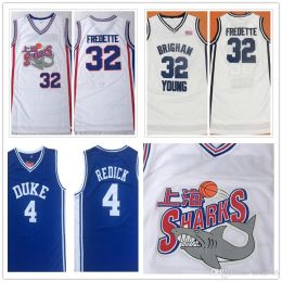 Tragen Sie NCAA Herren Brigham Young 32 Jimmer Fredette Shanghai Sharks Devils 4 JJ Reddick Weiß Blau College Basketball Trikot S