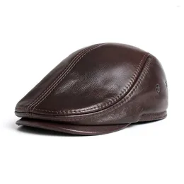 Ball Caps Brand Men's Real Genuine Sheep Leather Baseball Cap Sboy /Beret Hat Winter Warm Hats Cowhide