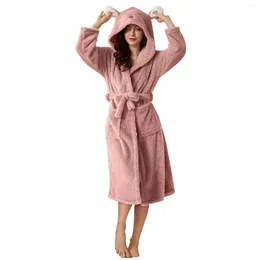 Men's Sleepwear Women's Bathrobe Double Pocket 3d Ear Hooded Flannel Soft And Warm Double-Faced Velvet Pyjamas Robes