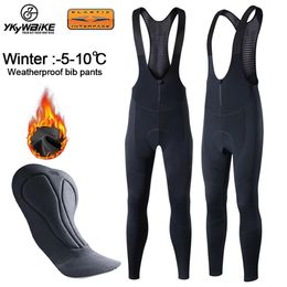 Cycling Pants Ykywbike Men's Winter Thermal Fleece Cycling Bib Tights Mountain Bike Ykk Zipper Cycling Pants Pro Team Gel Padded Long Pant 231201