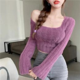 Women's Sweaters Autumn Winter Knitting Crop Top Skinny Bottom Shirts Fashion Female Long Sleeve Pullover Casual Knitted Sweater 231201