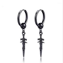 Stud Retro Black Cool Sword Cross Earrings Piercings For Women & Men Personality Non Piercing Fake Punk Jewelry12816