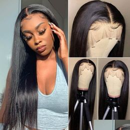 Lace Wigs Silky Straight Frontal Human Hair 4X4 5X5 6X6 7X7 13X4 13X6 360 Fl For Women Natural Colour Pre Plucked Glueless Drop Deliver Dhpzt