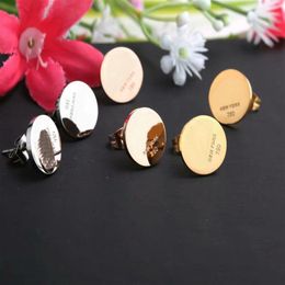 Europe America Simple Style Lady Women Titanium Steel Engraved T Initials Round Stud Earrings 3 Color306y