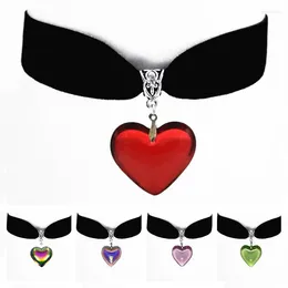 Choker Red Heart Necklace Large Glass Pendant Fashion Punk Jewelry Accessories Gift Black Velvet Lover Choke Ring