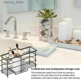 Toothbrush Holders Black Toothbrush Holder Stainless With Storage 6 Sink Accessories Steel Bathroom Slots Toothpaste Organizer Q231203