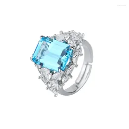 Cluster Rings Vintage Sparkling 10 14mm Topa Blue Women's Crystal Engagement Ring Adjustable Jewellery Birthday Gift Wholesale