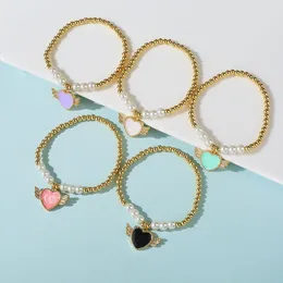 Link Bracelets Fashion Dripping Oil Will Love Gold Plated Beads Women Bracelet Accessories Wholesale High Quality Sweet Heart Gifts